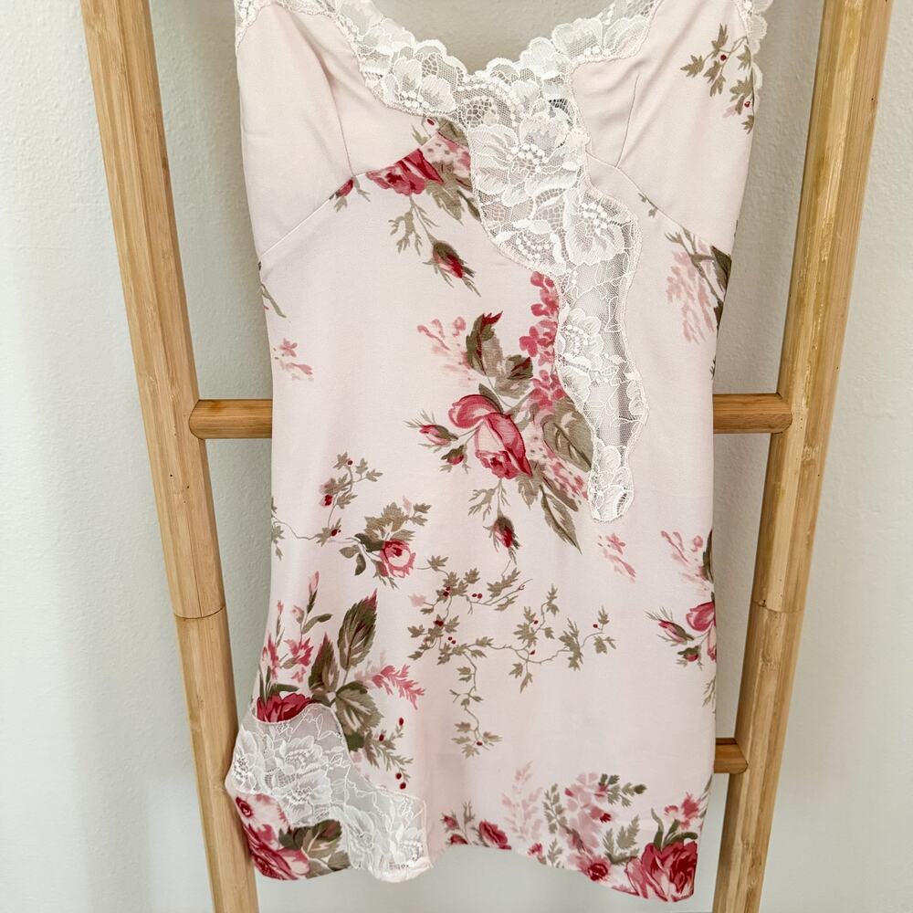 Princess Polly Agnola Lace Trim Floral Satin Slip Mini Dress Pink US 4 AU 8 - Picture 5 of 11